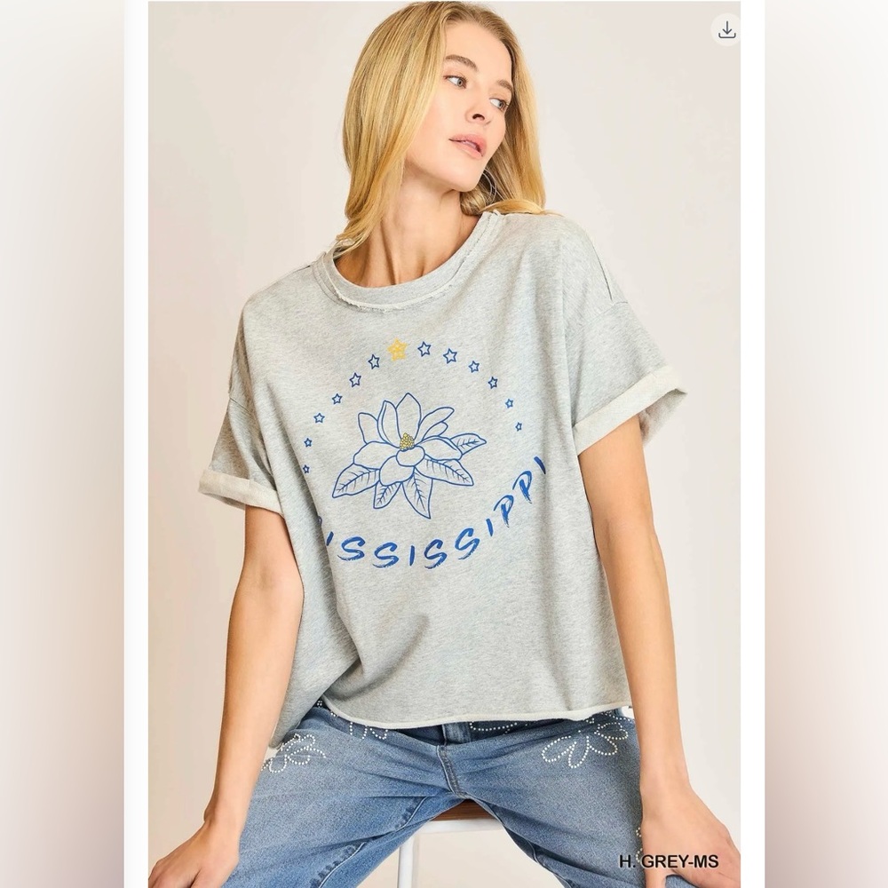 Umgee Round Neck French Terry Top Mississippi